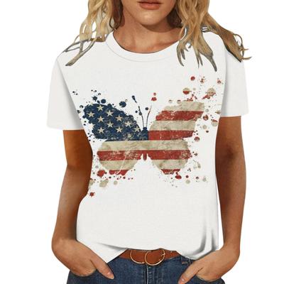 Haut populaire à col rond pour femmes avec impression série drapeau américain en impression numérique 3D 3444