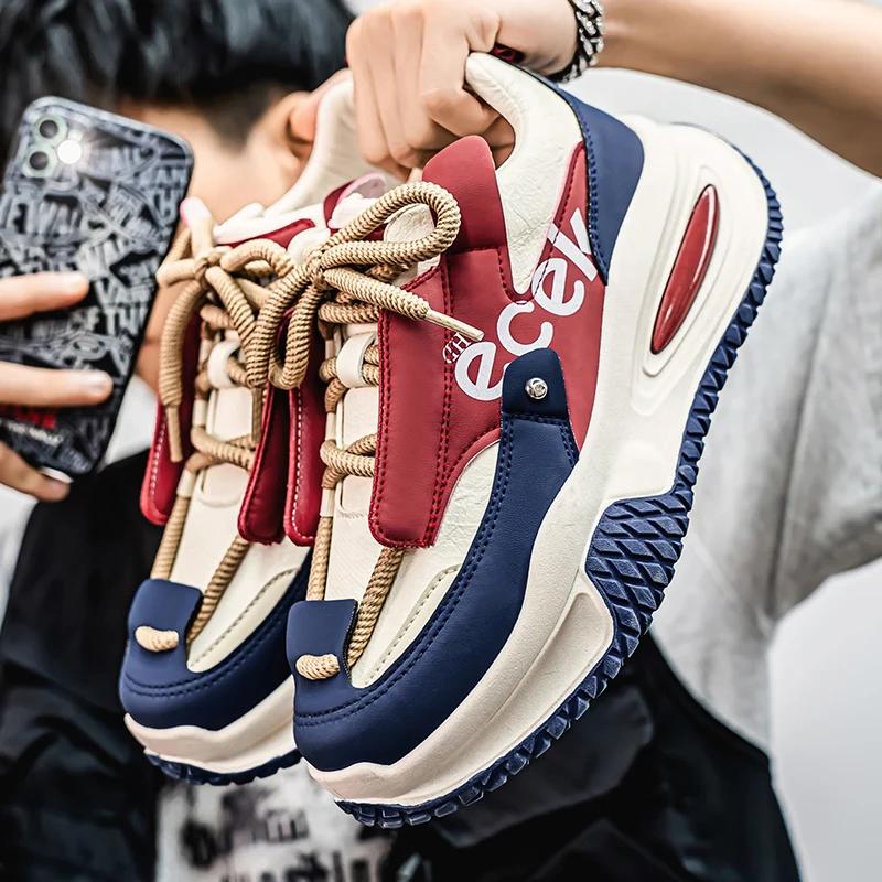 Fashion Chunky Sneaker Plus Size 45 46 47 48 Men Designer Sport Shoes Fashion Casual Leather Fabric Height Increased Flat Platform Shoes