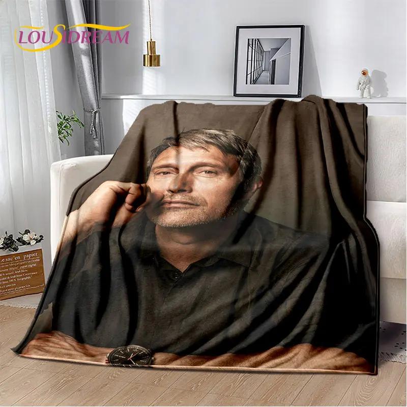 3D Mads Mikkelsen Schauspieler Star Weiche Plüschdecke, Flanelldecke Überwurfdecke für Wohnzimmer Schlafzimmer Bett Sofa Picknick Abdeckung Kinder