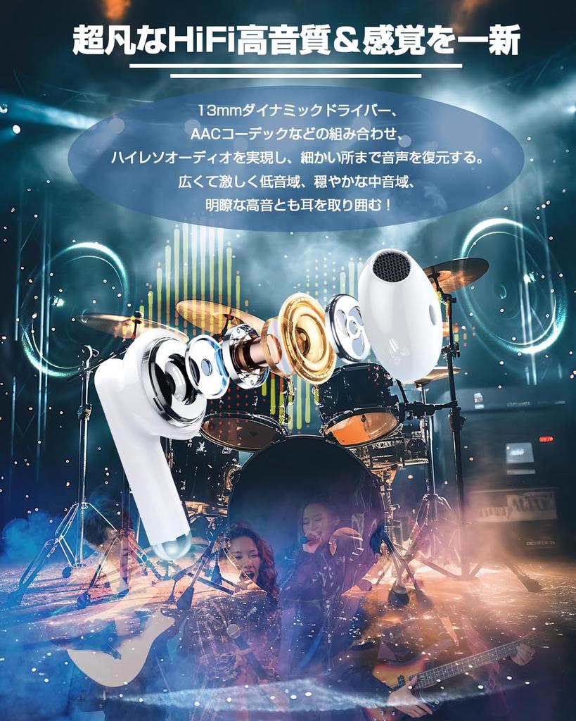 Clear Deep Wireless Bluetooth Sound Double Microphone ENC Noise LED Bluetooth Compatible with iPhone and Web Conferencing School Sports Japanese Audio