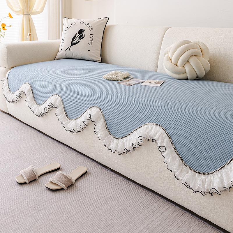 French Cream Wind Cooling Sofa Cushion  New Straight Row One-Piece Combination Sofa Seat Cushion Fixed Cover