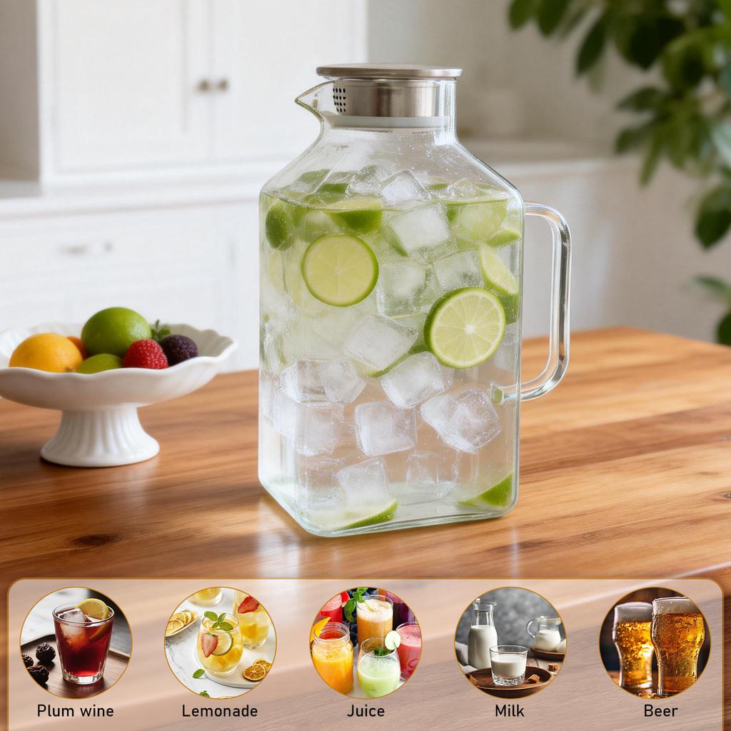 1/2 Pcs Large Capacity Glass Teapot 2/3.8L Glass Pitcher High Temperature Resistant Kettle with Lid Hot/Cold Drink Water Pitcher