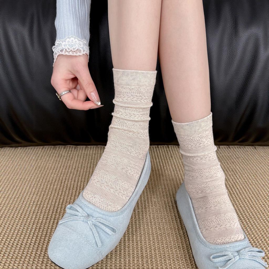 White Hollow Mesh Tube Socks Children Spring And Summer Thin Breathable Japanese Ins Retro Versatile Boneless Stacking Socks