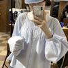 Japanese-style soft French striped shirt for women, loose doll collar shirt for spring and autumn, designed niche and youthful top