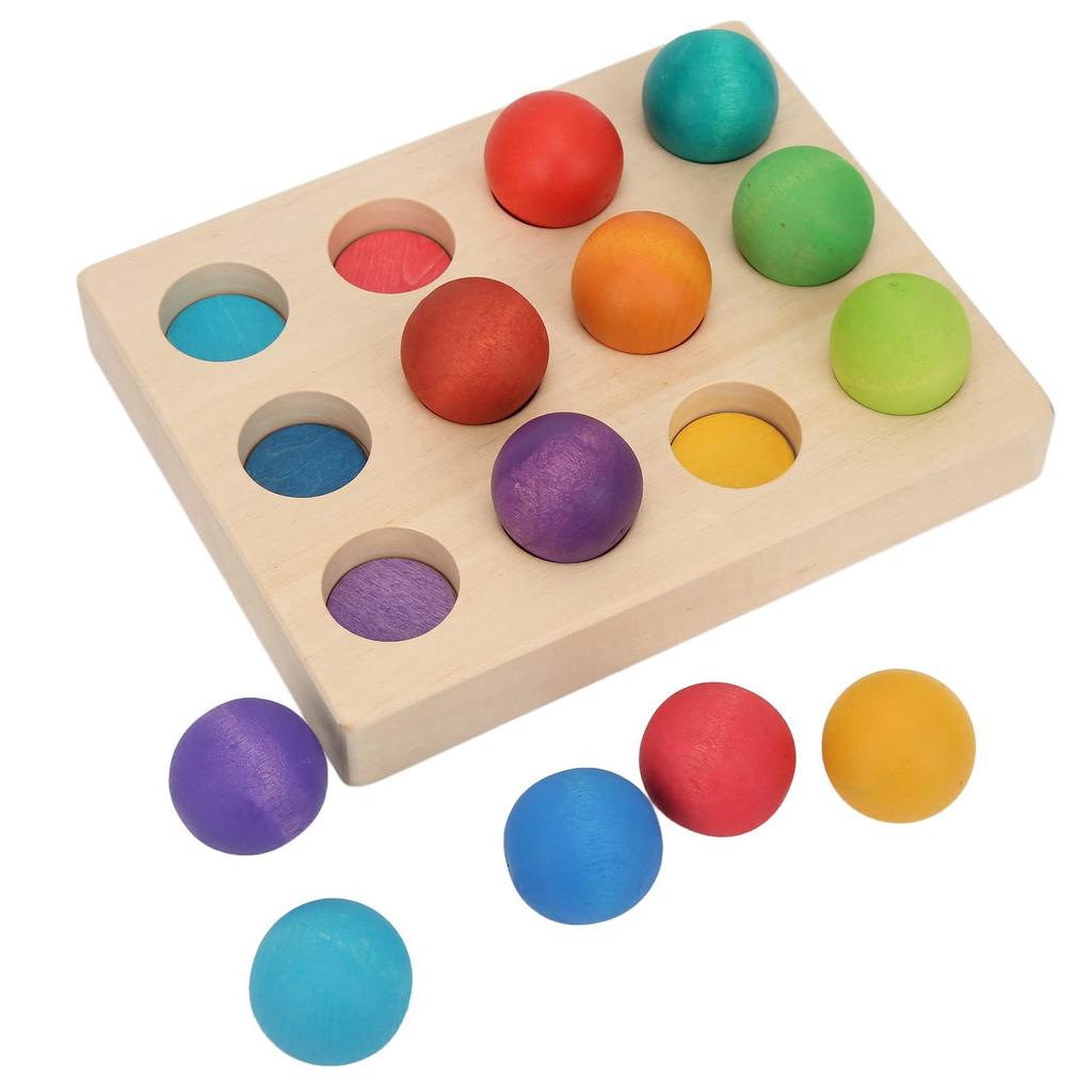 Farbsortierung Holz Farbsortierung Steckbrett 12 Enthält Holzkugeln und Früherziehung Langlebig und Kugeln, Spiel, Hölzern, Farben, Tablett, Spielzeug,