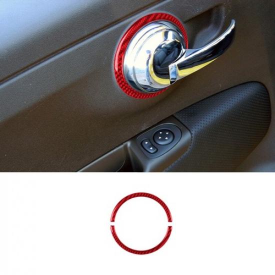 2pcs Red Carbon Fiber Car Inner Door Handel Sticker For Fiat 500 12 13 14 15