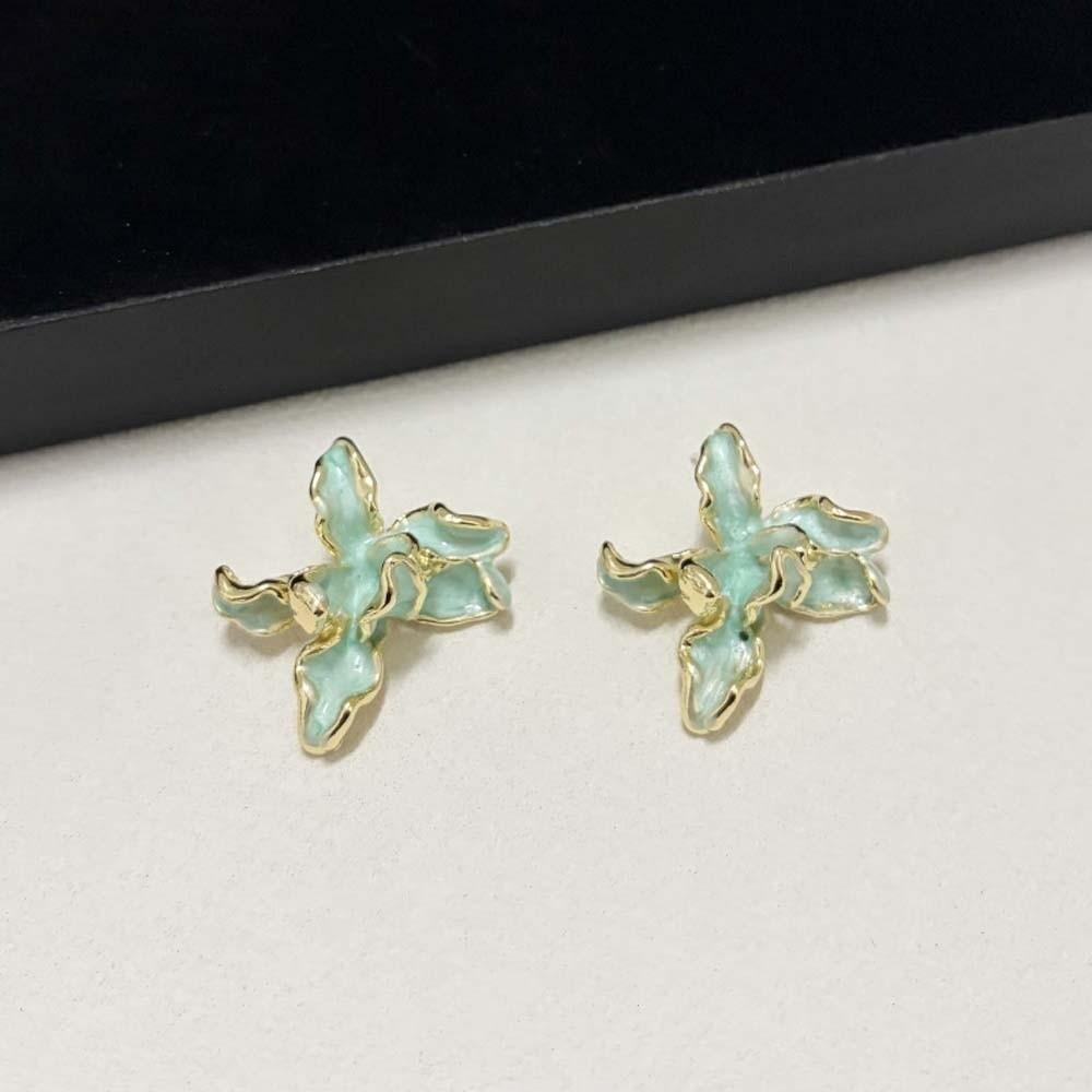 1 Pair Luxury Golden and Silver Earrings Zinc Zinc Alloy Metal Flower Ear Studs Enamel Iris Earrings  for Gift