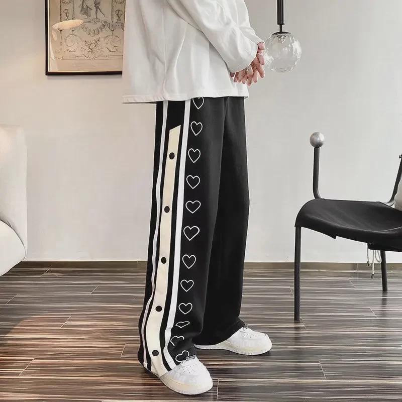 Men's Trendy Wide-Leg Buttoned Basketball Pants - Spring/Summer Loose Fit Casual Trousers