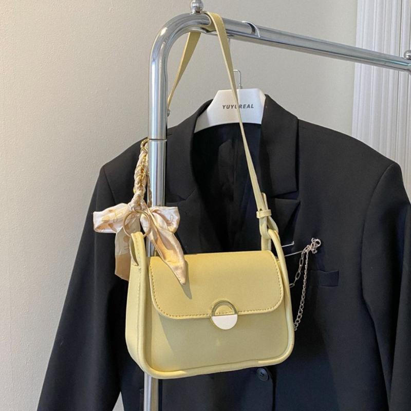 Fashion Minimalist Flap Crossbody Bag Faux Leather Handbag with Detachable Scarf Charm for Women Daily Work Shoulder Purse