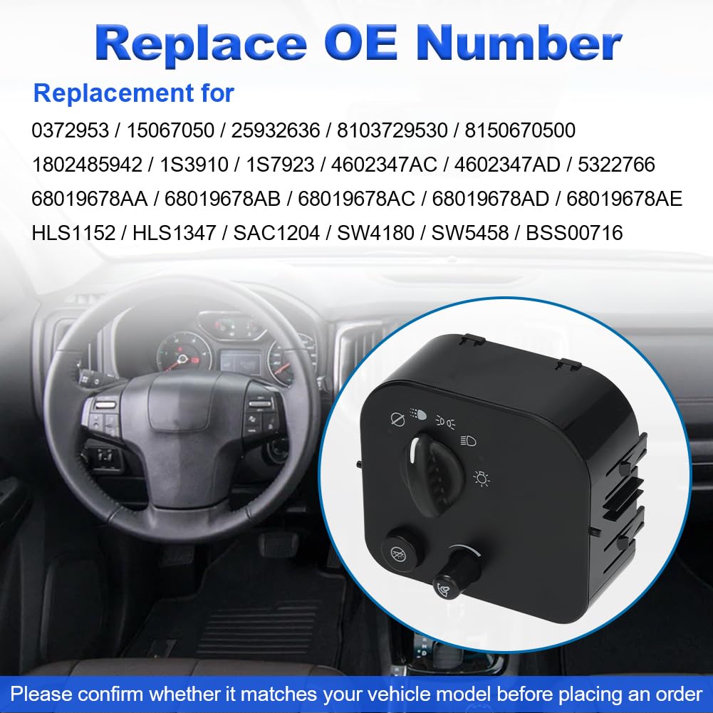 Headlight Lamp Dimmer Switch Compatible with Chevy Express GMC Savana 1500 2500 3500 Trailblazer Envoy Buick Rainier Oldsmobile Isuzu 2003-2009