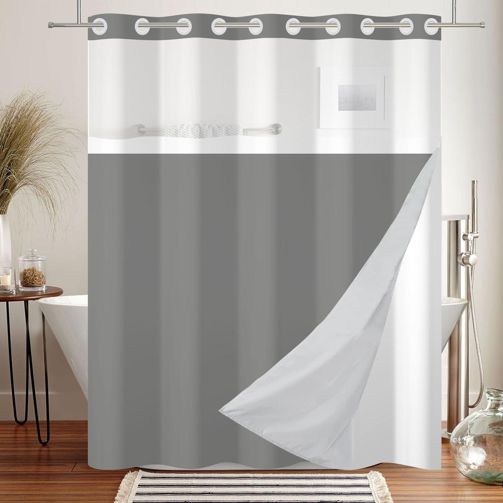 Doppellagiger Wasserdichter Duschvorhang mit Einsatz Einfache Montage Modernes Schlichtes Design Badezimmer Sichtschutzvorhänge Badewanne Dusche