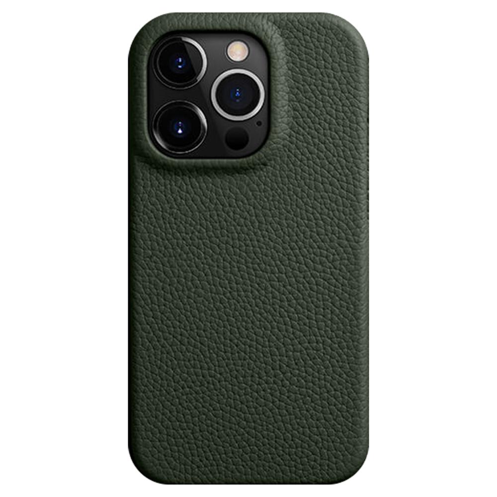 MELKCO For iPhone 14 Pro Max Magnetic Protective Case Genuine Cow Leather Coated PC Phone Cover