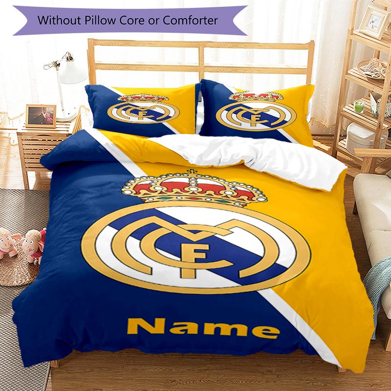 3pcs Custom Name Real Madrid Bedding Set Duvet Cover Closure Includes 1 Duvet Cover & 2 Pillowcases, Soft and Comfortable for All Seasons.