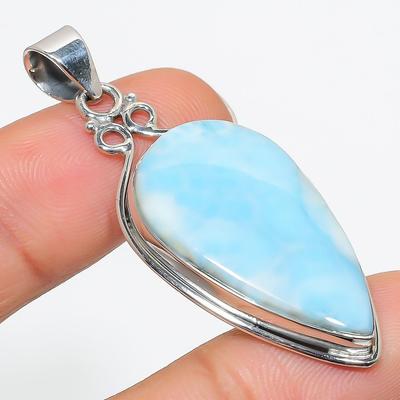 Pedra Preciosa Larimar Natural República 925 Prata de Lei Sólida Pingente de Presente 2" w8j98