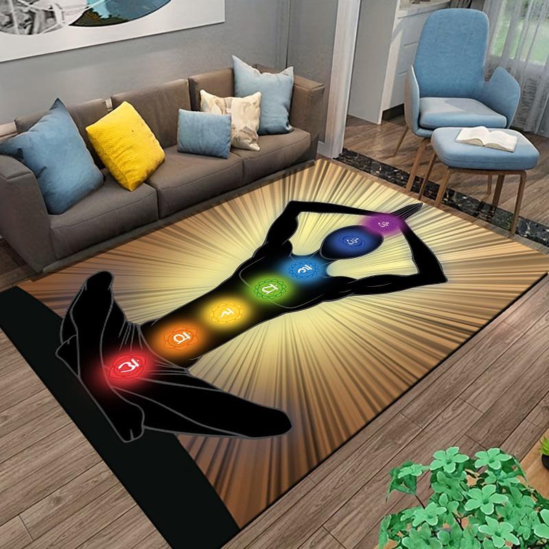 Colorful Chakra Pattern Meditation Carpet Suitable for use as an anti-slip game mat for living room and bedroom sofas