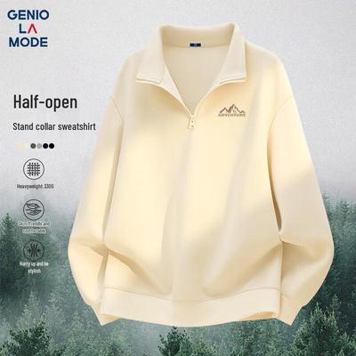 GENIOLAMODE Men's 330G Half-Zip Stand Collar Sweatshirt