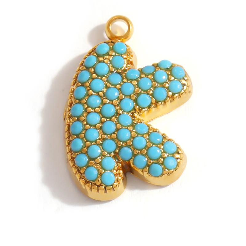 Capital A-Z Initial Letter Pendants Pave Blue Synthetic Stone Minimalist Jewelry Charm for DIY Craft Accessory
