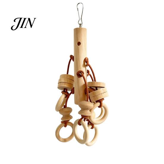 Wood Blocks Parrot Toy Toy, Bird Chew with Wooden Rings, Chewable Toys Biting Hanging Cage Accessory for Parakeet Conure Cockatiel