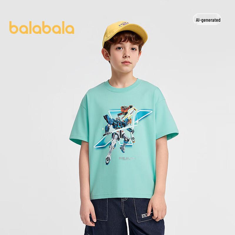 Balabala Boys' Summer Quick-Dry Cartoon Short-Sleeve T-Shirt