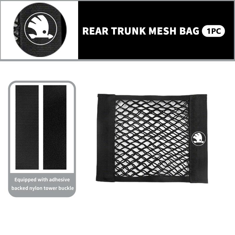 AAAJE1 Car Rear Trunk Net Mesh Elastic Nylon Back Cargo Storage Organizer Holder Auto Accessories For Skoda Fabia Kamiq Superb Scala