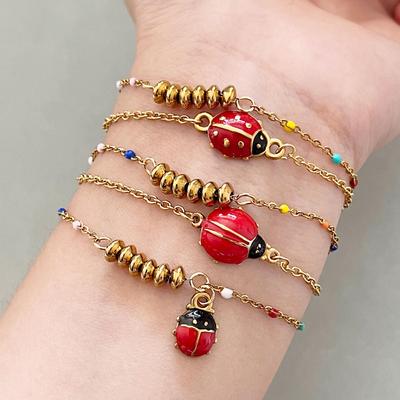 European and American Fashion Stainless Steel Bracelet with Fresh Insect Pendant - 18k Gold Plated Versatile Jewelry