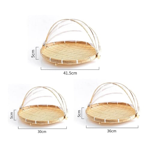 Bamboo Strainer, Green Bamboo Drainer, Wicker Strainer, Round Tray Strainer with Net, Round Shape with Adjustable Lid, Dustproof, Pest Control, Ventil