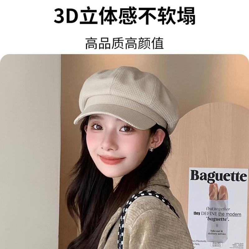 Autumn and winter octagonal hat Maillard wears a hat female retro face ducktongue newsboy hat advanced sense