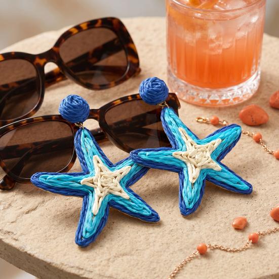 1 Paire Boucles d'Oreilles Femme Texture Raffia Fait Main Couleur Contrastante Style Marin Design Étoile Boucles d'Oreilles Pendantes Accessoires Polyvalents