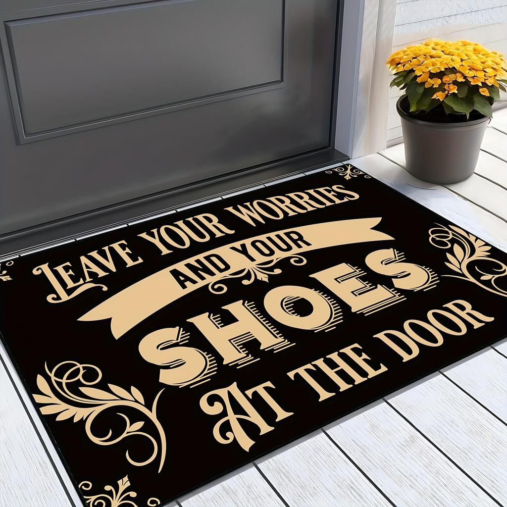 1Pcs Leave Your Worries And Shoes Floor Mat Modern Kitchen Polyester Rug Non-Slip Colorful Indoor Carpet, For Home Bathroom Bedroom Living Room Decor