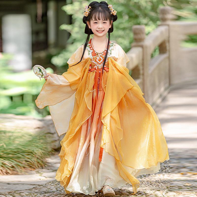 2026 Girls Chinese Hanfu Dress - Spring/Autumn Fairy Tang Dynasty Style 120 cm
