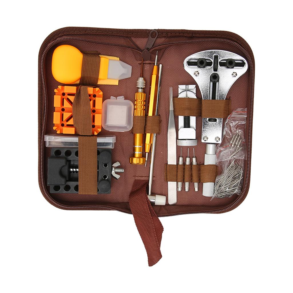 Watch Repairing Kit Watch Battery Replacement Watch Case Opener Complete Watch Tool Kit with Brown