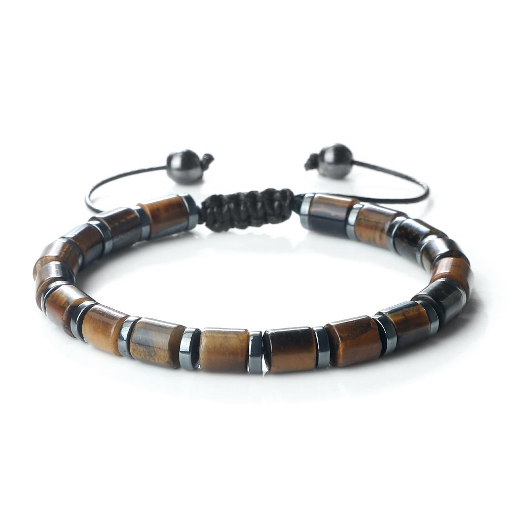 6mm Tiger Eye Onyx Bracelet Adjustable Natural Stone Cylinder Beads Black Obsidian Spacers Stretch Bangle Men Women Gift Jewelry