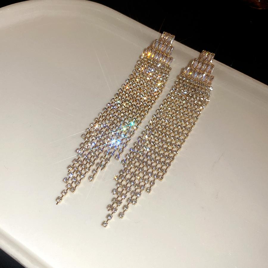 Zircon Inlaid Geometric Tassel Earrings Luxury