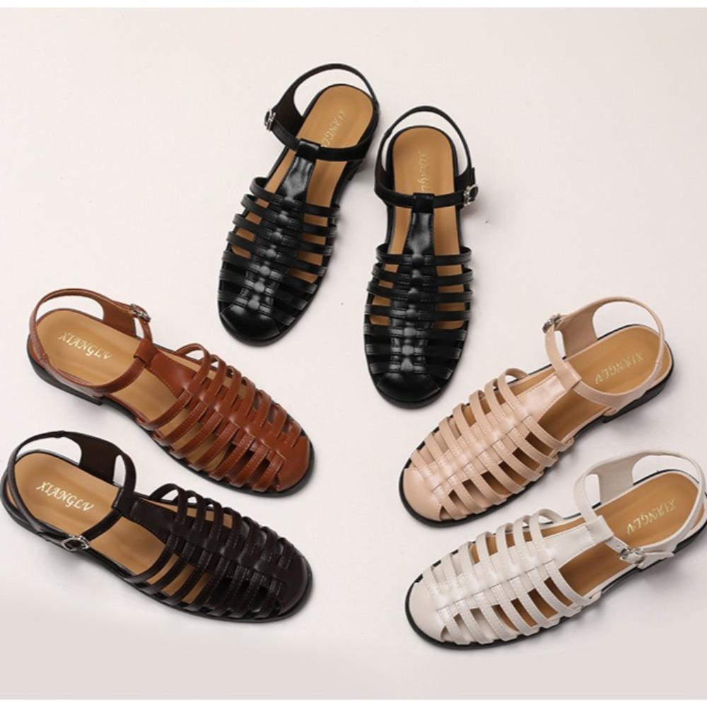 Women's Sandals Summer Baotou Square Head Retro Sandals Women's Summer New Fashion Thick Heel Outer Wear Woven Roman Sandals