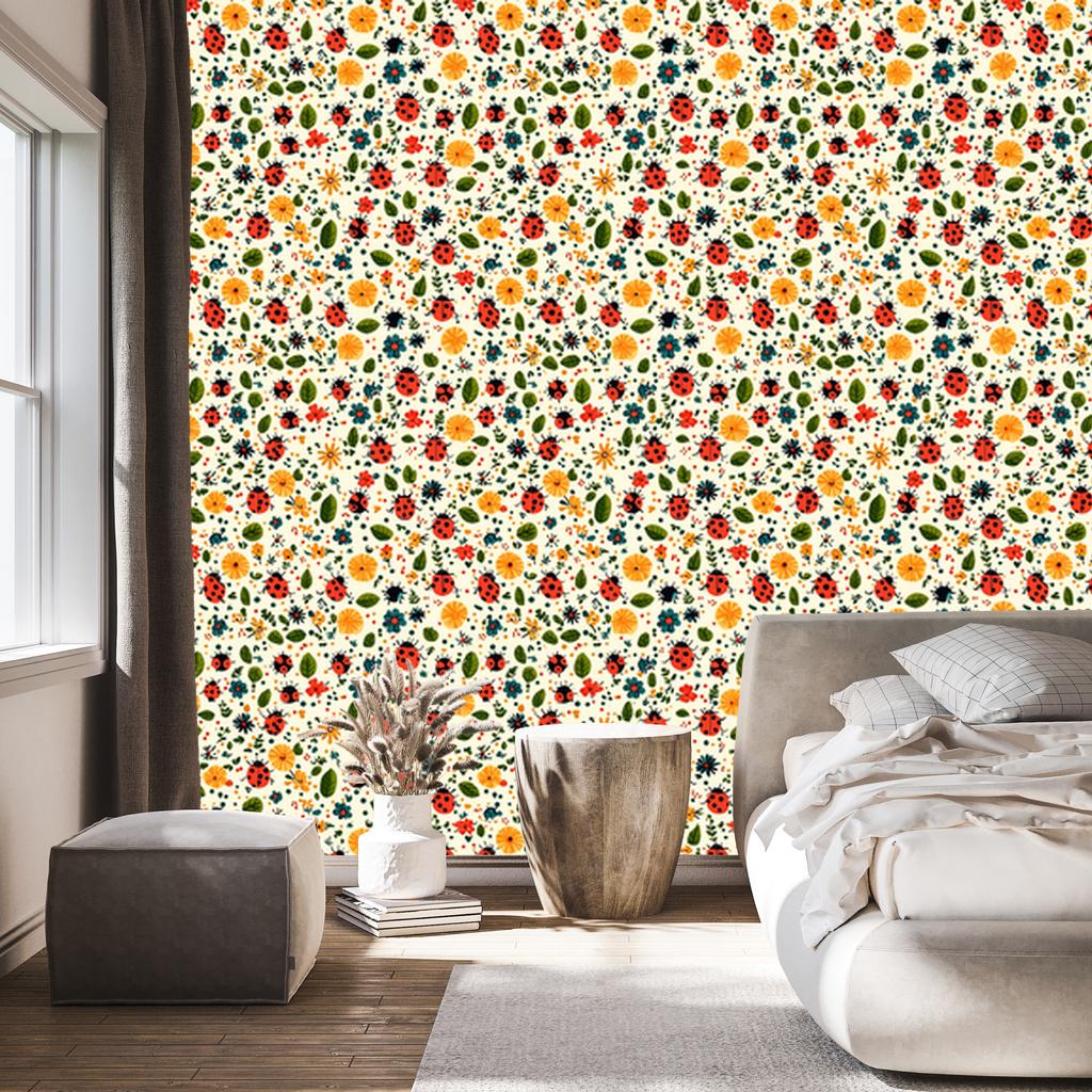 Ladybugs Cream and Beige Wallpaper for Living Room and Bedroom 50x1000