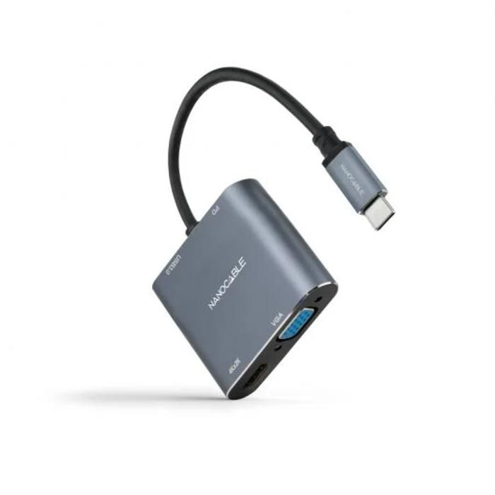 Konvertor - Nanocable - USB-C na HDMI/VGA/USB3.0 - 15 cm - Šedý - Multiportový adaptér