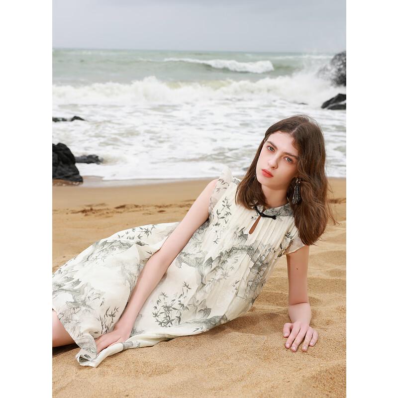 Sancai 2025 Sommer Neues Chinesisches Stil Gedrucktes A-Linien-Kleid