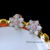 Spring Lotus Pink Diamond Jewelry Set for Women Open Ring Pendant Earrings Necklace
