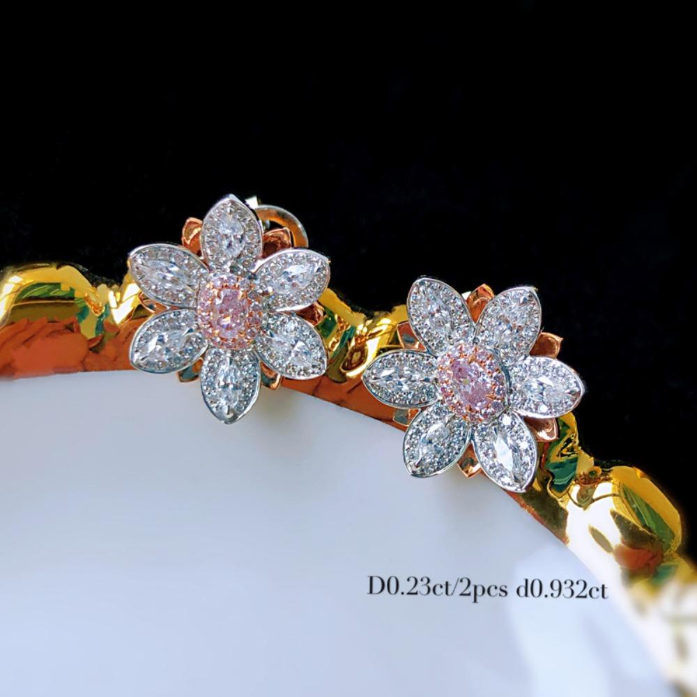 Spring Lotus Pink Diamond Jewelry Set for Women Open Ring Pendant Earrings Necklace