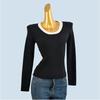 European Goods Shoulder Long sleeve Knit Women Autumn and Winter Fashion round Neck Mouth Contrast Color Slim fit Bottoming Shirt Inner wear Chic Top