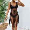 Vestido playero de crochet hecho a mano para mujer, camisola con borlas y flores, calado, para verano