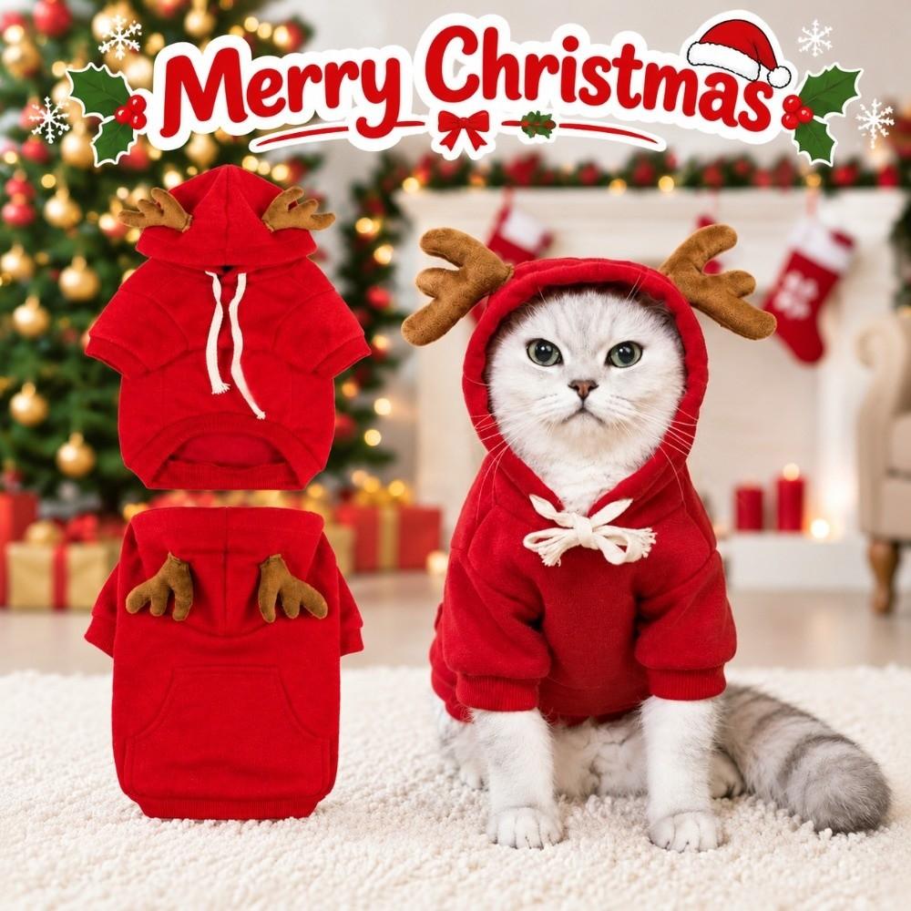 With Pockets Pet Elk Cosplay Costume Thickened Fleece Lining Cat Christmas Costume for Dog Cat
