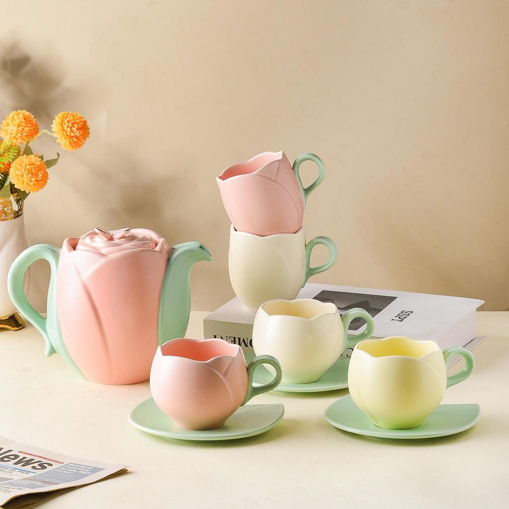 Japanese Ceramic Tulip Coffee Cup & Saucer Set