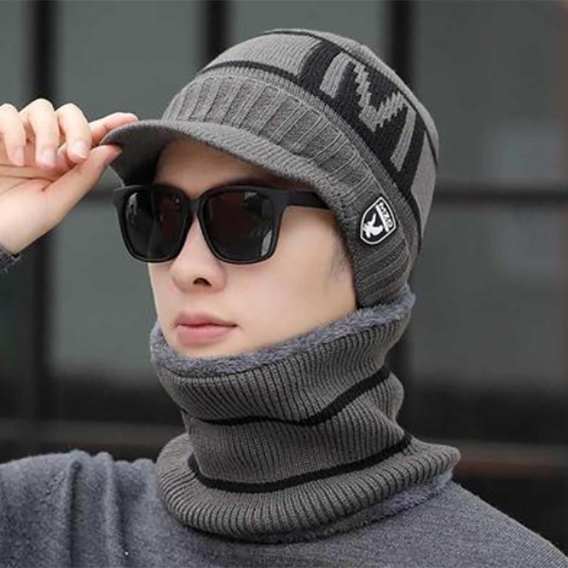 Men's Hat Winter Youth Warm Thickened Knitted Wool Hat Trendy Velvet Winter Cotton Hat Cold Cover