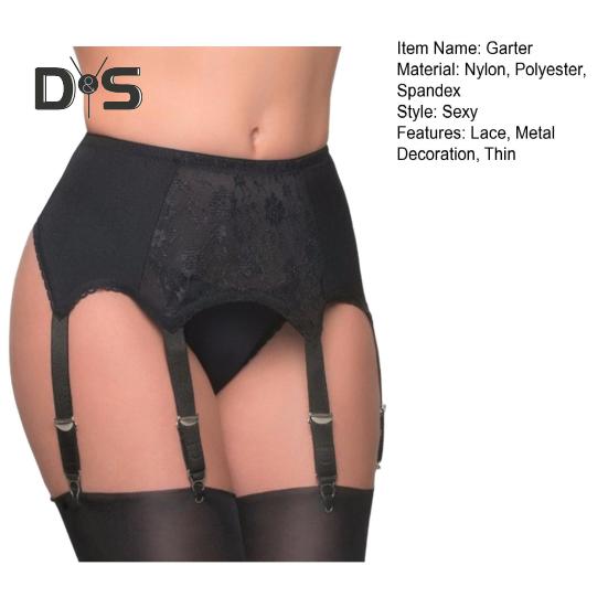 Women Garter with 6 Claws Hollow Out See-throug Lace Floral Embroidery High Waist Elastic Stockings Fixer Club Party Honeymoon Garter