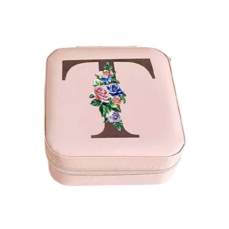 Jewelry Travel Organizers Letter Pattern Small Jewelry Container Fashion Portable Case PU Texture for Fashionable Lover