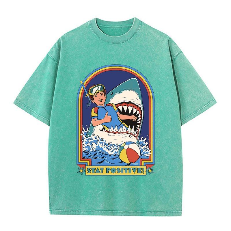 Stay Positive Printing Washed Retro Snow Womens T-Shirt Cotton Loose Tees Cotton Oversize Streetwear Breathable Tshirt Couple