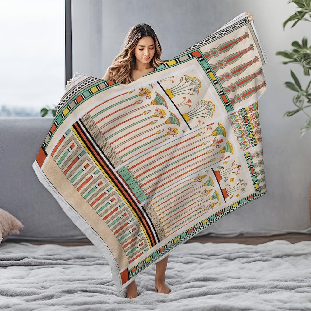 Egyptian Revival Pattern Blanket Vintage Tribal Ethnic Decorative Throw Blanket for Sofa Bed Couch Gift