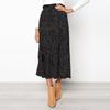 Women High Waist Linen Pleated Skirt Polka Dot Mid Calf Elastic Waist Spring Summer Autumn Casual Skirt Black Brown Green Red S XL