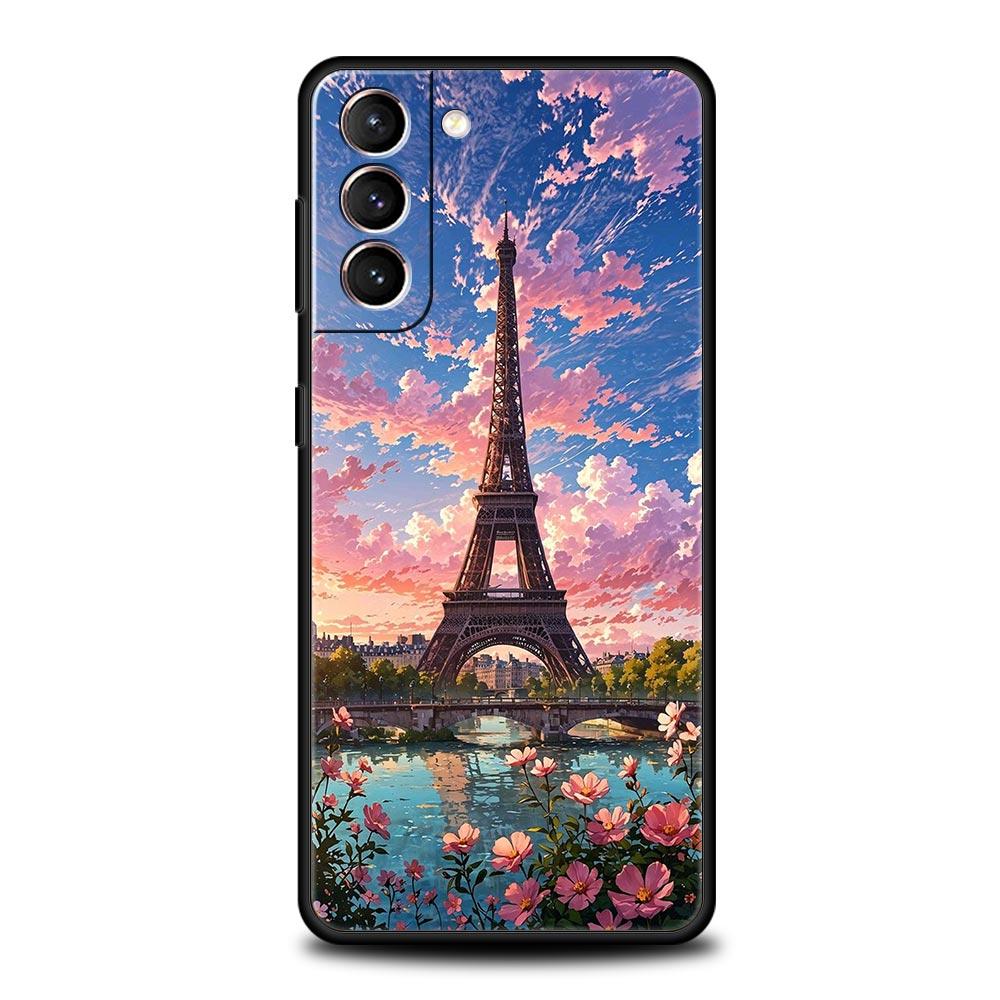 Red Umbrella Eiffel Tower Soft Phone Case For Samsung Galaxy S25 Edge S24 Plus S23 FE S22 S21 S20 Ultra 5G S10 Protect Cover